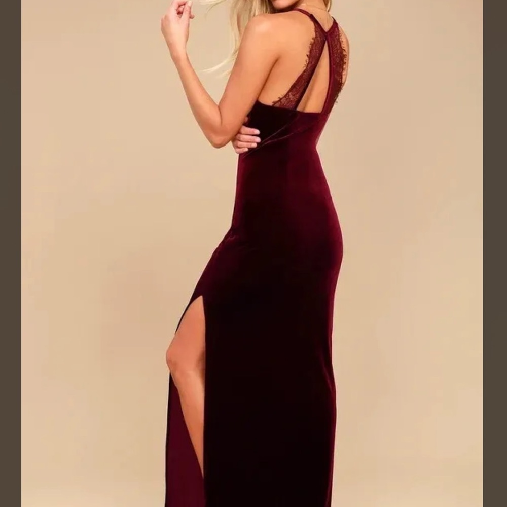 Lulus Crazy Over You Burgundy Velvet Lace Formal Maxi Dress Womens Size XS